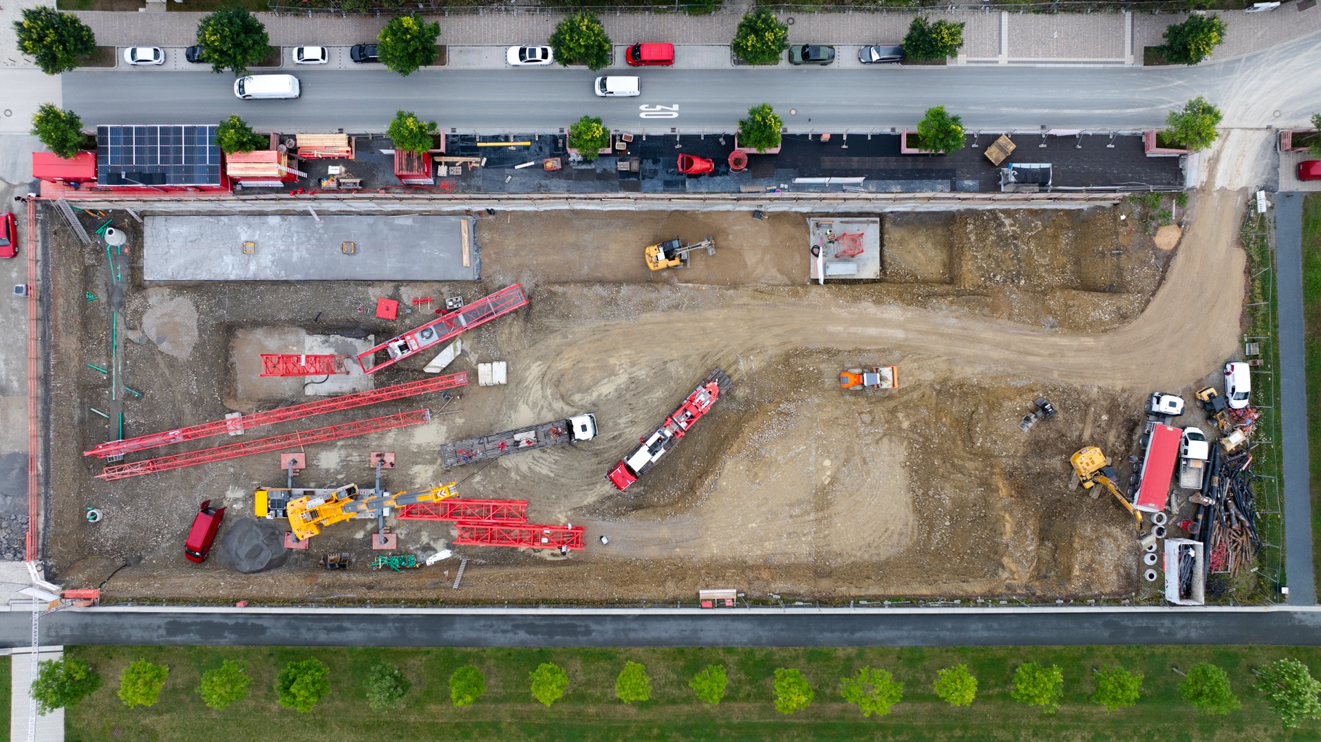 Baufortschritt Ärztehaus August Drohnenaufnahme oben