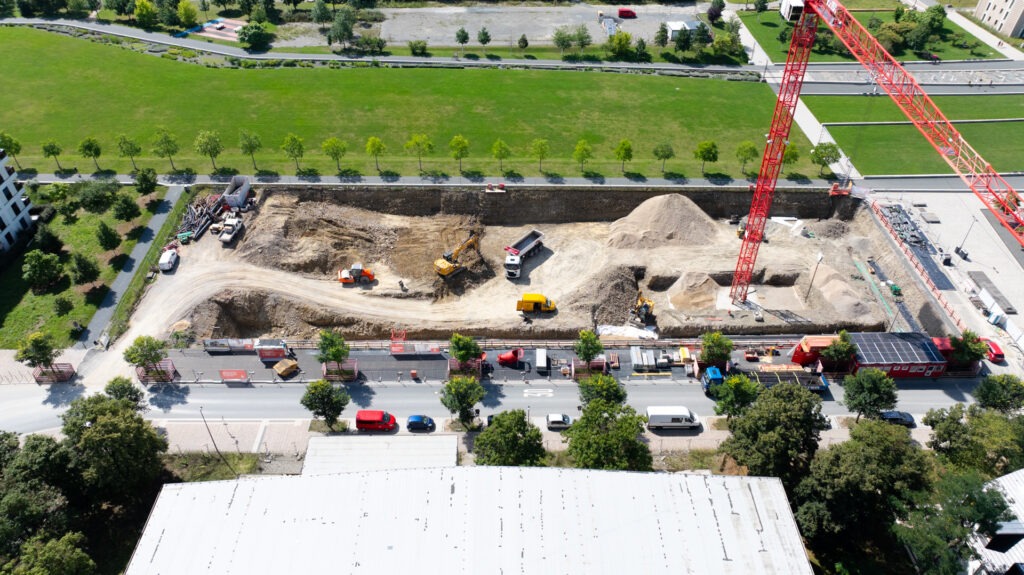 Baufortschritt Ärztehaus August Drohnenaufnahme